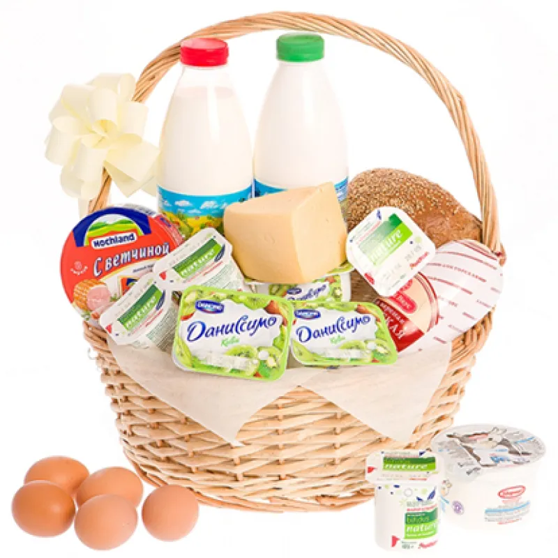 Корзинка свежих продуктов с хлебом и молоком, доставка Тарки